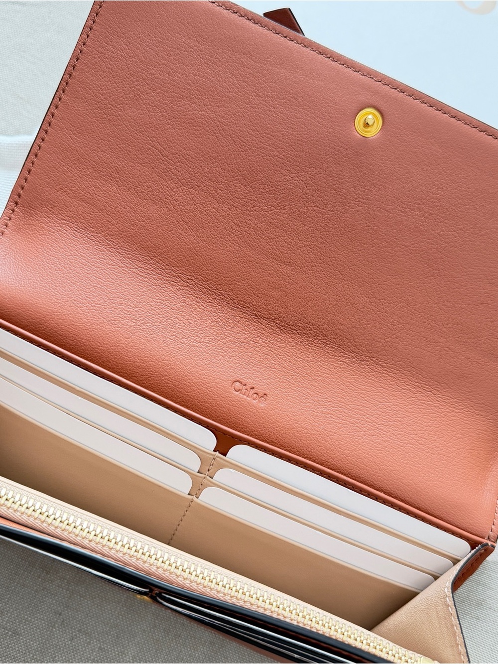 Chloé Cognac Leather Wallet with Signature Gold Ring - Picture 9 of 16